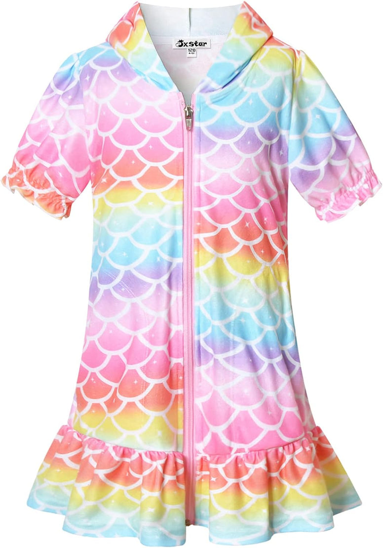 Jxstar Girls Swim Cover Up Terry Swimsuit Coverup Beach Pool Kids Zip Up Robe