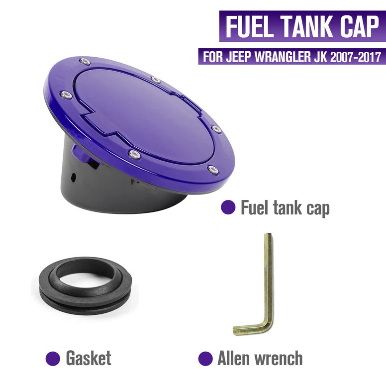 JeCar JK Fuel Filler Cover Gas Cap Aluminum Alloy Gas Tank Door Exterior Accessories for Jeep Wrangler 2007-2018 JK JKU, Purple