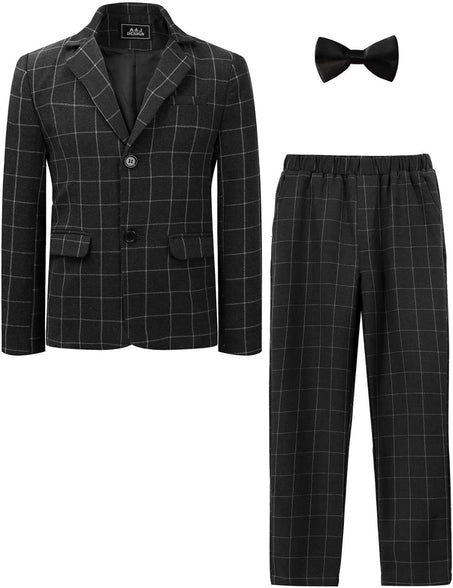 Boys' 2-Piece Suits Set Thick Jacket Pants Bow Tie Kids Plaid Formal Outfits (5-6 Years)
