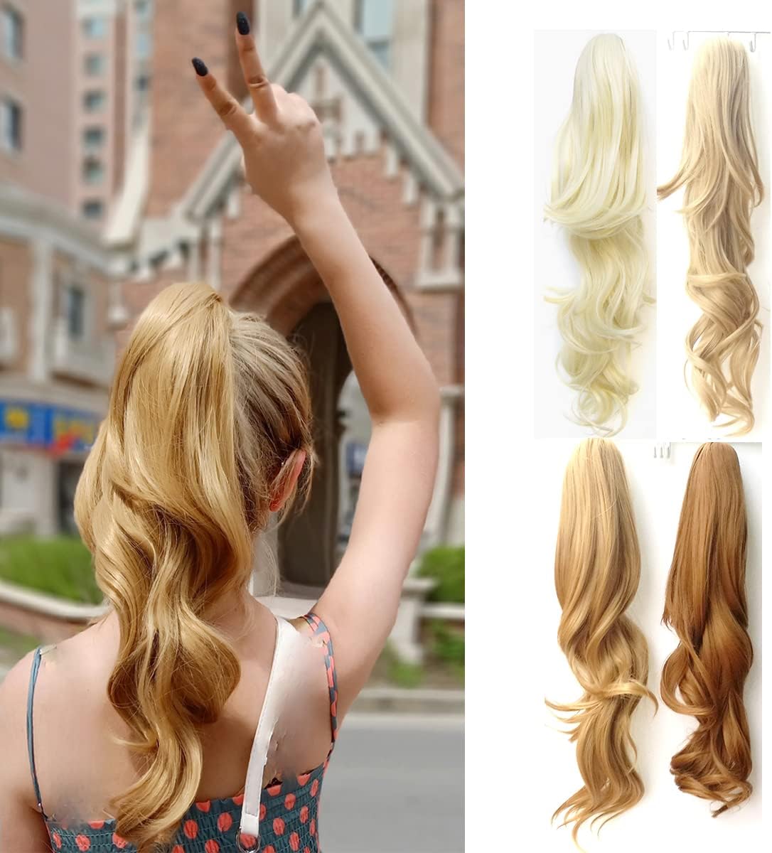 Long Blonde Ponytail,Clip in Claw Ponytails Extension Synthetic Wig Hair Extensions Hair pieces For Women Wavy 20" 5.5OZ (Pale Blonde)