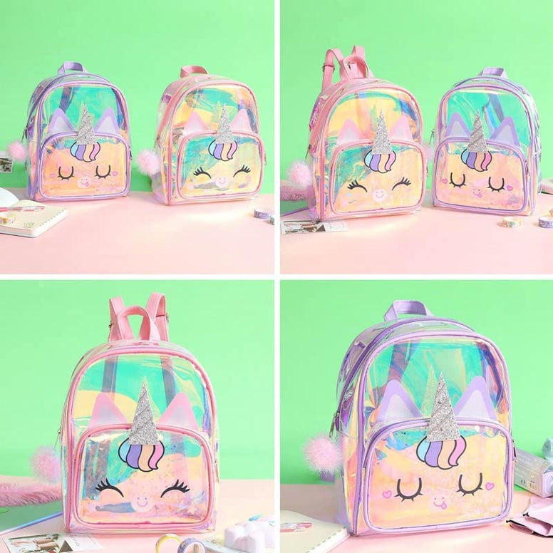 Bags for Girls Kids – Unicorn Multicolor School Transparent Jelly Shine 4D Backpack