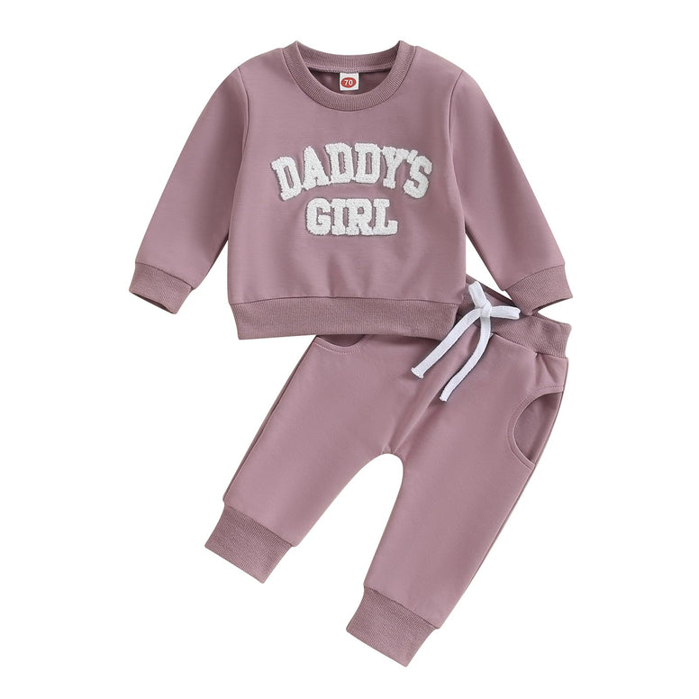 FIOMVA Daddys Girls Baby Clothes Toddler Fall Winter Outfit Sweatshirt Pants Set Toddler Jumper Sweatpants Suit 0-6 Months