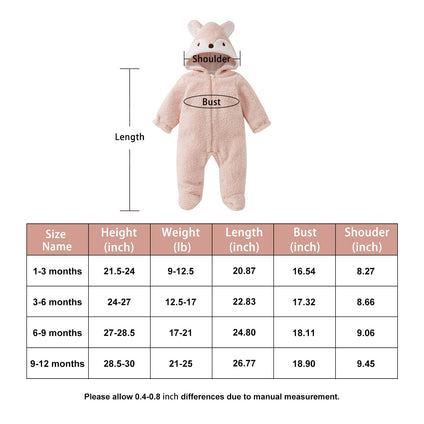 pureborn Unisex Baby Pramsuit Thick Winter Jumpsuit Warm Cotton Robe Snowsuit for Infant Boys Girls 0-3 Months