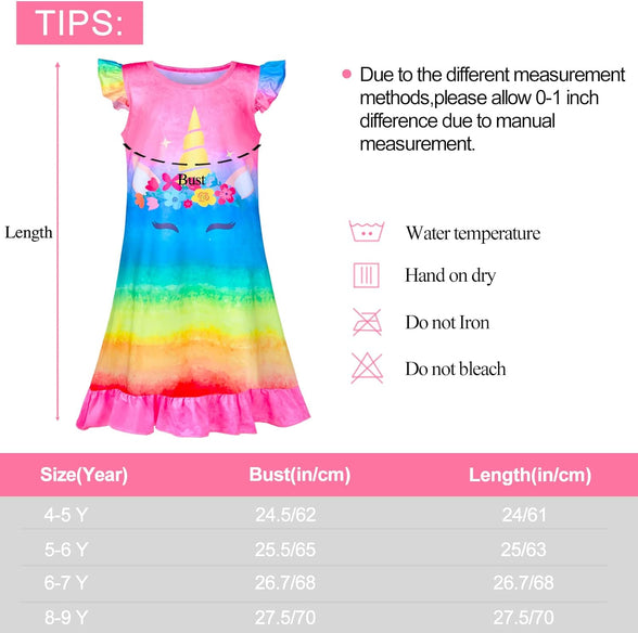 Fiodrimy Girls Nightgowns Unicorn Sleepwear Night Sleep Dress Pajamas Little Kids Toddler Soft Nightgown