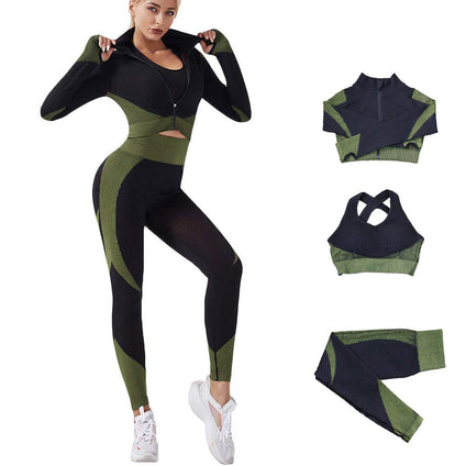 Veriliss 3pcs Gym Clothes for Women Tracksuit Womens Full Set Outfits Workout Joggers Yoga Sportswear Leggings and Stretch Sports Bra Jumpsuits Clothes Sets