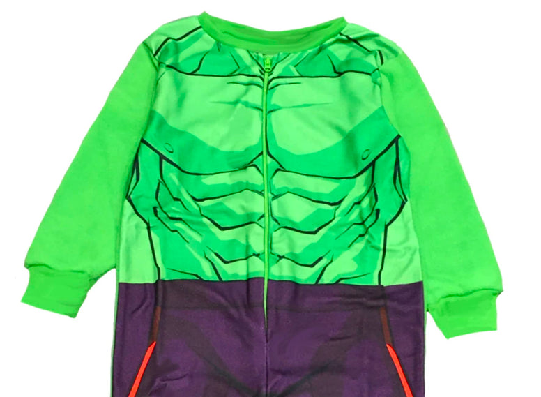 Marvel Incredible Hulk Boys Fleece Onesie All in One Pyjamas Kids Avengers Sleepsuit, Green, 5-6 Years