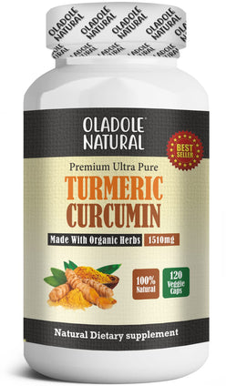 Oladole Natural Turmeric Curcumin Capsules- 1510mg | 100% Natural Supports Joint Health, Anti-Inflammatory, Prevent Diabetes, Improve Skin Health, Heart Health | Vegan For Men & Women