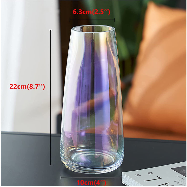 Flower Glass Vase for Decor Home Transparent Vase Handmade Modern Large Flower Vases for Centerpieces Living Room Kitchen Office Wedding Party 8.7 Inch (Iridescent Clear)