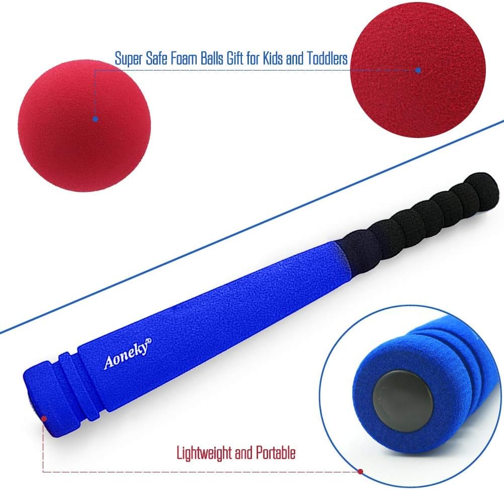 Aoneky Min Foam Baseball Bat and Ball for Toddler - Indoor Soft Super Safe T Ball Bat Toys Set for Kids Age 2 Years Old, Best Gift for Children, 16.5 inch