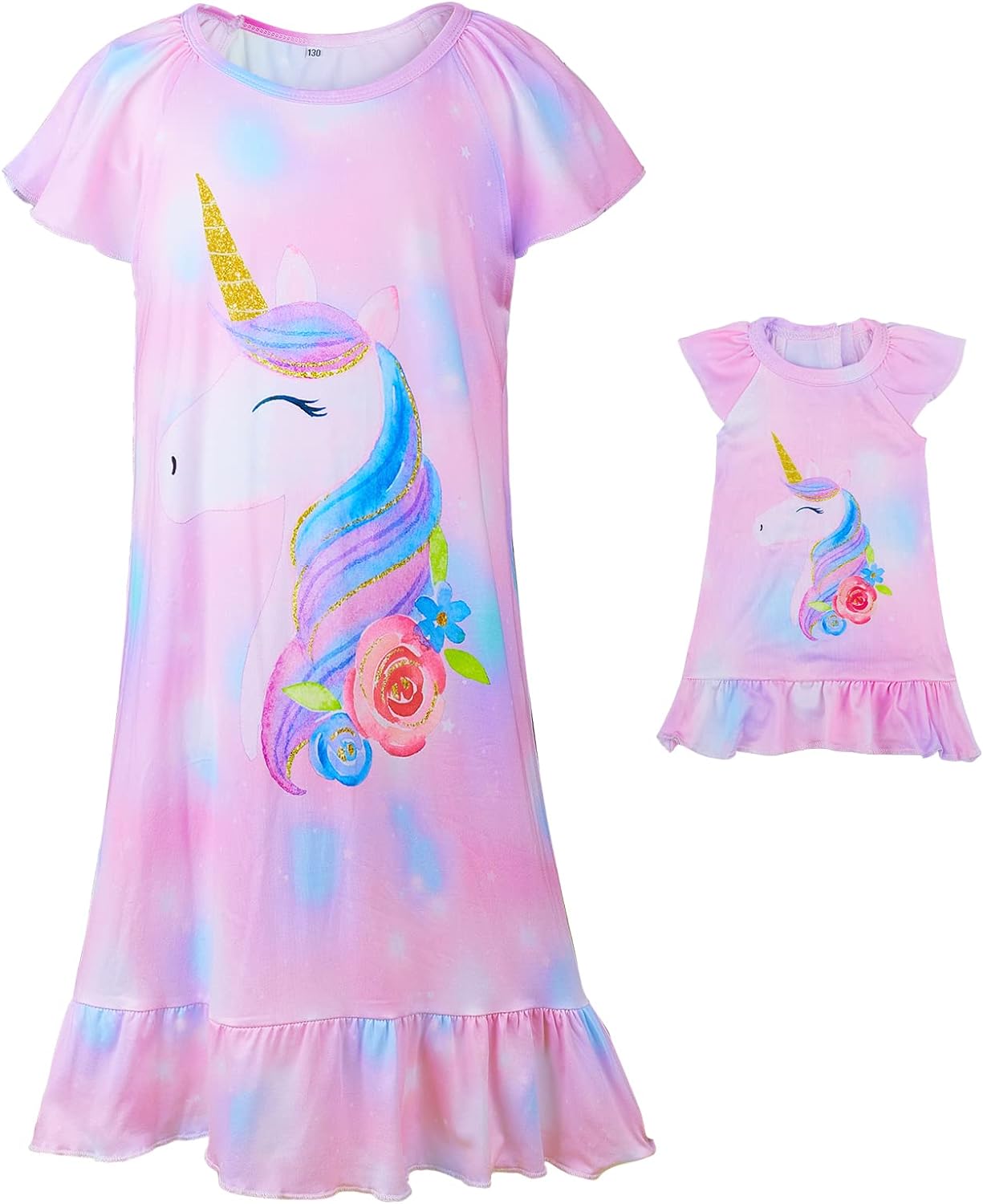 ICOSY Matching Girls & Doll Nightgowns Clothes Unicorn Pajamas Sleepwear Outfit for Girls and American 18" Girl Doll