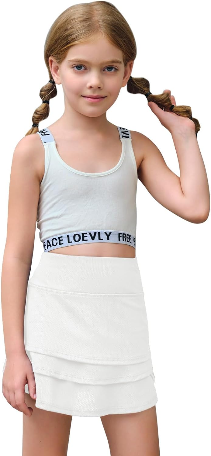 Haloumoning Girls Athletic Tennis Skirts with Shorts Kids Active High Waist Golf Skorts 5-14 Years