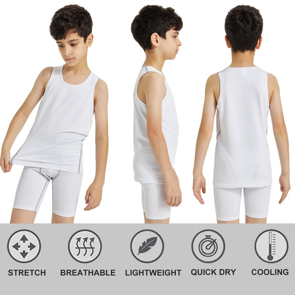 LANDUNSI 2 Pack Boys Compression Tank Top Sleeveless Shirt Kids Cooling Vest Basketball Undershirt Sports Baselayer