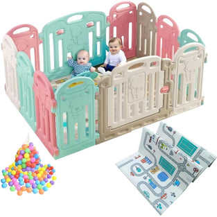 PICCASIO™ Extensively Useful Baby Playpen Versatile playpen for babies and toddlers Elegant Baby Playpen Fence with Fluffy playmat and 50 Non-Toxic Pit Ball baby Play yard (12 Panel Playpen)