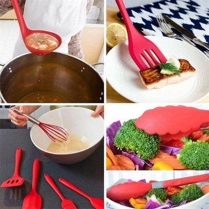 13Pcs Silicone Cooking Kitchen Utensils Set with Holder Silicone Spatula set Cooking Tool BPA Free Non Toxic Turner Tongs Spatula Spoon Kitchen Gadgets Set for Nonstick Heat Resistant Cookware (Red)