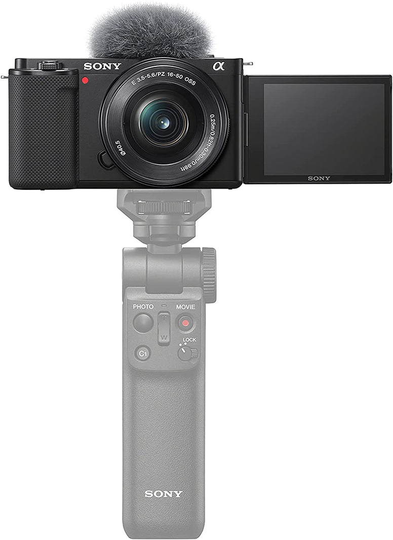 Sony Alpha ZV-E10L Interchangeable Lens Vlog Digital Camera with 16-50 mm Lens and Free Sony Wireless Grip with remote control and tripod feature, 24.2MP, Black