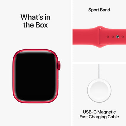 Apple Watch Series 9 [GPS 45mm] Smartwatch with (PRODUCT) RED Aluminum Case with (PRODUCT) RED Sport Band M/L. Fitness Tracker, Blood Oxygen & ECG Apps, Always-On Retina Display, Water Resistant