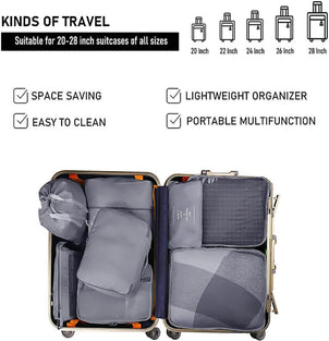 LELYFIT Luggage Packing Bag, 8 Piece Men's and Women's Business Travel Organiser Waterproof Packing Bag with Toiletry Bag, Cosmetic Bag, Shoe Organiser and Clothes Bag (Grey)