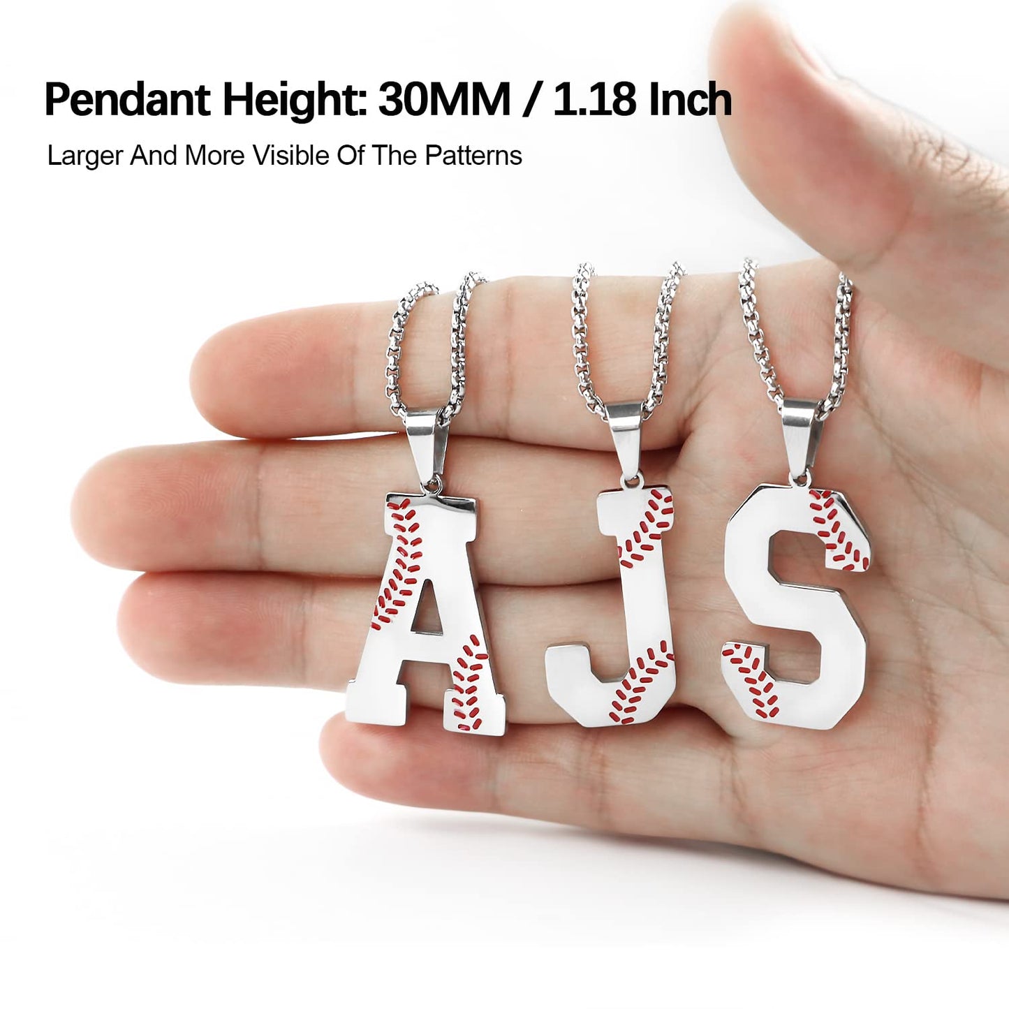 Baseball Initial Necklace for Boys Men A-Z Letter Necklaces Chain Stainless Steel Pendant with Accessories Sport Charm Baseball Gifts for Team Player Athlete Lover Fans