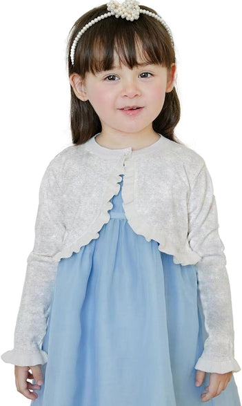 Girls’ Bolero Cardigan Long Sleeve Knitted Shrug Sweaters Button Closure Lace Ruffle Shawl Cropped Dress Up Tops Jacket