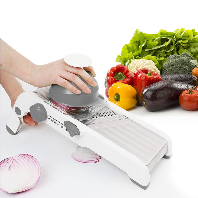 ZKIRON Adjustable Mandoline Food Slicer - Stainless Steel, Vegetable Chopper, Food Chopper, Vegetable and Fruits Slicer, Cheese Grater, Veggie Chopper with Waffle Maker, French Fry Cutter(Gray)