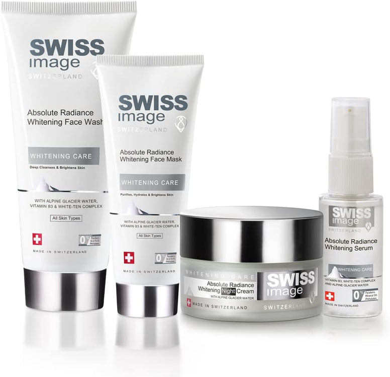Swiss Image Brightening Skin Care Kit For Radiant & Glowing Skin- Face Wash 200ml, Face Mask 75ml, Serum 30ml & Night Cream 50 ml For All Skin Types, Enriched with Vitamin B3 & White Ten Complex
