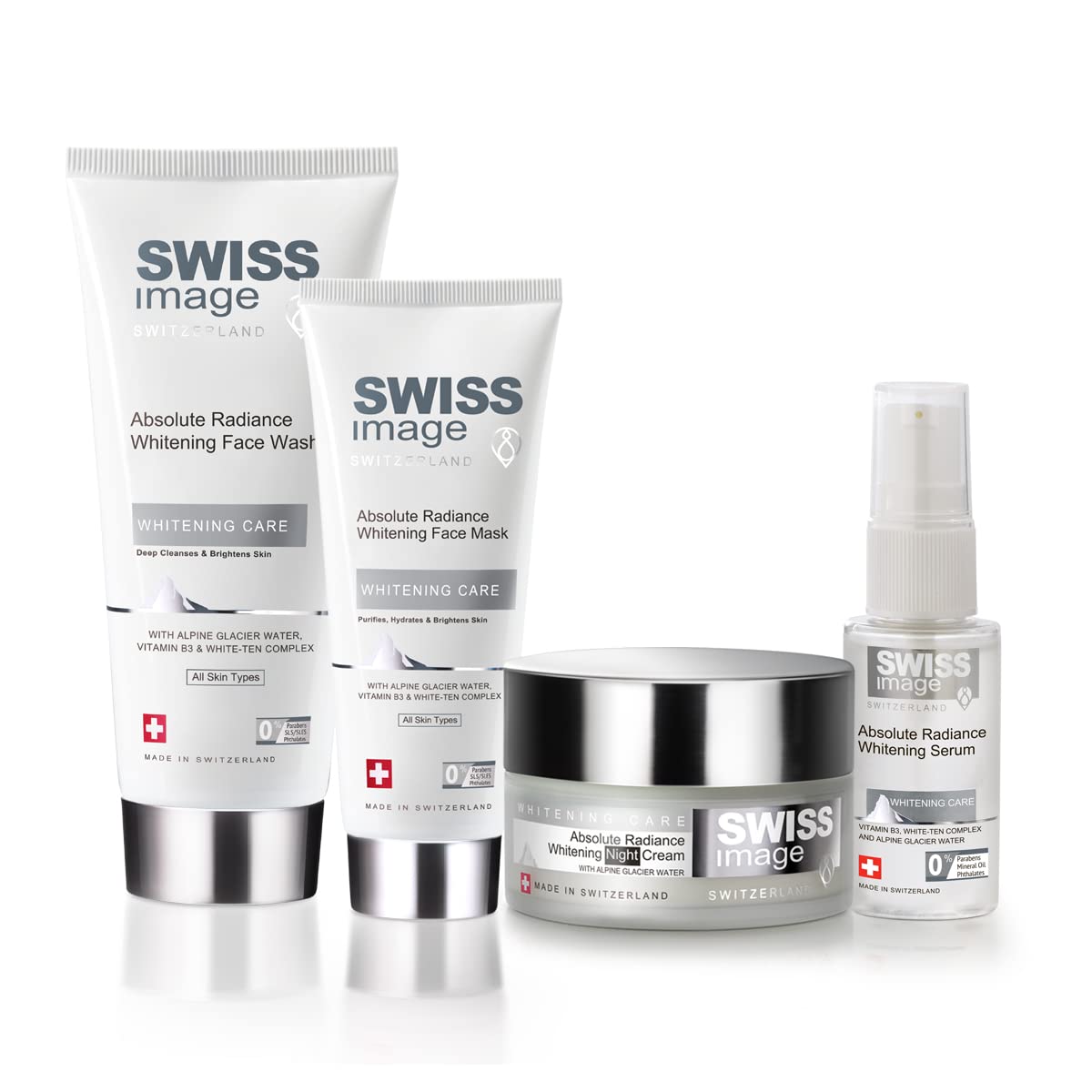 Swiss Image Brightening Skin Care Kit For Radiant & Glowing Skin- Face Wash 200ml, Face Mask 75ml, Serum 30ml & Night Cream 50 ml For All Skin Types, Enriched with Vitamin B3 & White Ten Complex