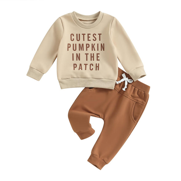 Halloween Outfit Set Infant Toddler Baby Boy Long Sleeve Crewneck Sweatshirt and Pants Set Pumpkin Clothes 0-6M