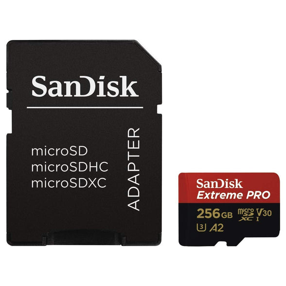 SanDisk Extreme Pro 256GB Micro SD Memory Card for GoPro Hero 9 Black Camera Hero9 UHS-1 U3 / V30 A2 4K Class 10 (SDSQXCY-256G-GN6MA) Bundle with (1) Everything But Stromboli MicroSDXC Card Reader