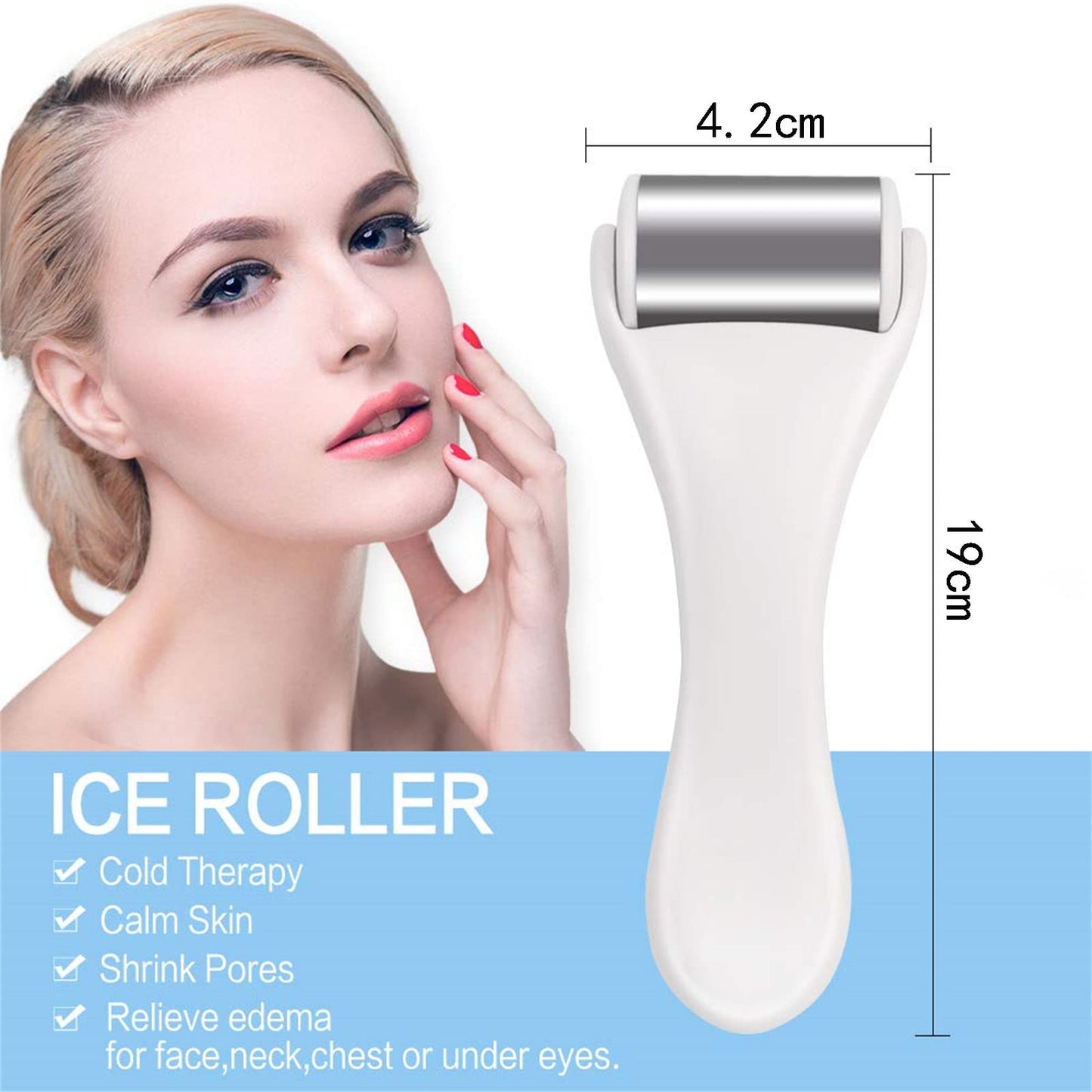 Arabest Ice Roller for Face and Eye, Stainless Steel Face Massager Ice Roller Massager, Cold Facial Roller Skincare for Eye Bags, Redness, Headaches, Puffiness, Migraine and Pain Relief (White)