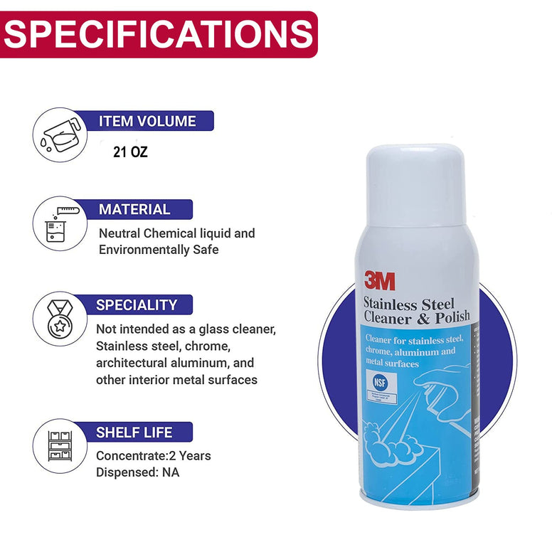 3M Stainless Steel Cleaner And Polish, Nsf Certified Ss Polish For Steel Chrome Aluminium Etc, Made In Usa