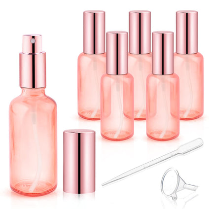 DMuuuDM 6 Pack 2 Oz Pink Glass Spray Bottles,Empty Perfume Fine Mist Atomizer,Rose-Golden Pump Head Travel Liquid Holder Containers for Cologne,Essential Oils,Body Sprays