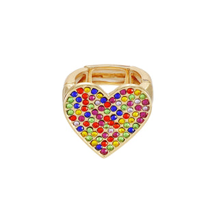 GUESS Rainbow Heart Glass Stones Cocktail Ring For Women, Metal, glass