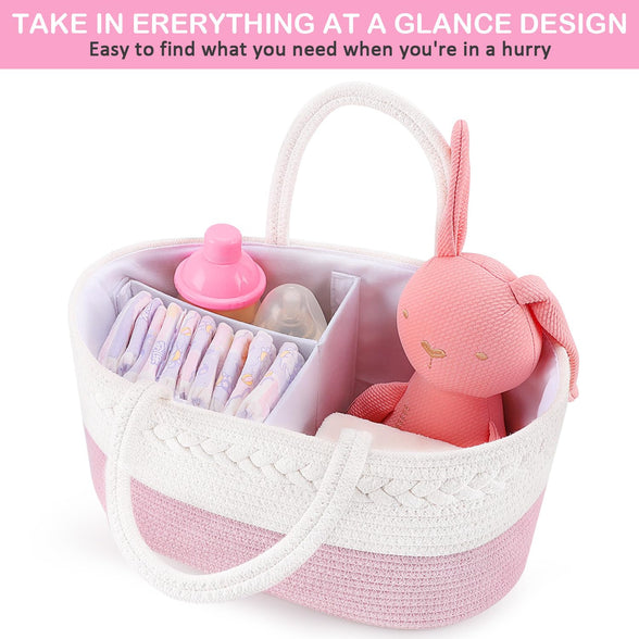 ABenkle Baby Diaper Caddy Organizer, Nursery Baby Girl Gifts Bag, Baby Basket for Diapers and Wipes, Gift Basket for Baby Shower Newborn Essentials Must Haves, Registry for Baby - Pink