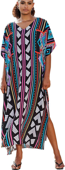 YouKD Women's Summer Bohemian Kaftan Plus Size Robe Beach Coverup Dress One Size Bathrobes