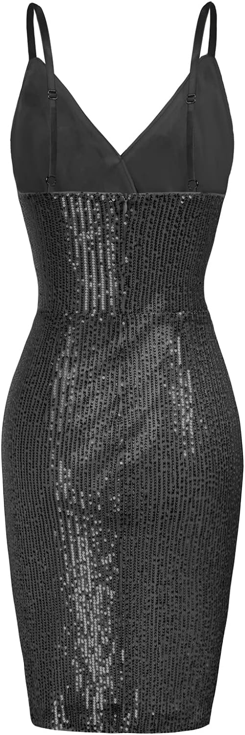 GRACE KARIN Women Sequined Sleeveless V-Neck Bodycon Hips-Wrapped Party Cocktail Club Dress