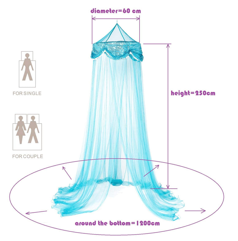 OctoRose Princess Bed Canopy Mosquito Net for Bed, Dressing Room, Out Door Events all size bed HP-sequins-tealblue