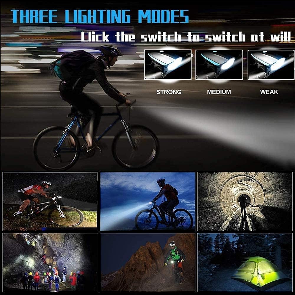 BIKUUL Bike Lights Front and Back, USB Bicycle Front Light with Loud Horn, with 3 Lighting Modes, High Strength Waterproof, Bike tail light,Best Cycling Gift