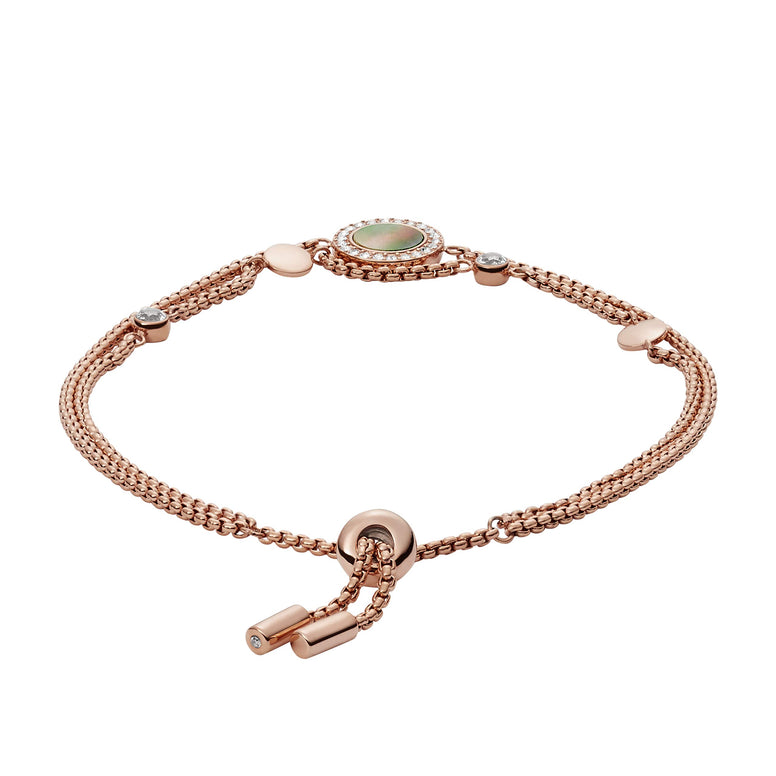 Fossil Women's Stainless Steel Val Gray Mother Of Pearl Slider Closure Bracelet, Rose Gold
