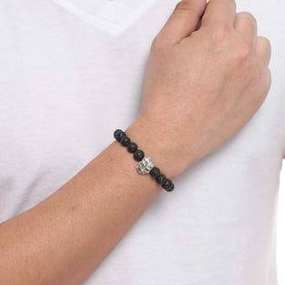 Alwan Black Lava Stone Elastic Bracelet for Men - EE3719MDF
