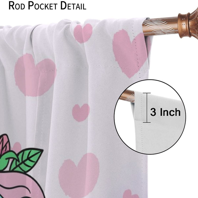 Cartoon Unicorn Kids Blackout Curtains,Cute Cartoon Purple Unicorns with Flower Pink Heart Purple Blackground for Girls Bedroom Windows Drapes Living Room Study 21x45in,2 Panel Set