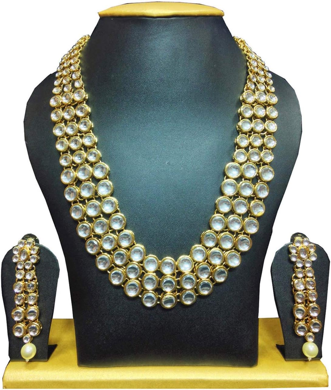 Shining Diva Gold Plated Traditional Jewellery Kundan Pearl Necklace Set with Earrings For Women (White) (rrsd6706s)