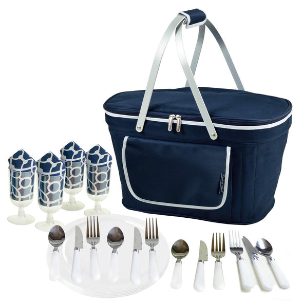 Picnic at Ascot Patented Collapsible Insulated Picnic Basket Equipped with Service For 4- Designed and Assembled in USA