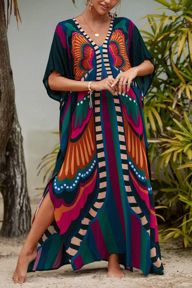 YouKD Summer Long Kaftan Bohemian Loungewear Beach Swimsuit Cover Up Maxi Dress for Women