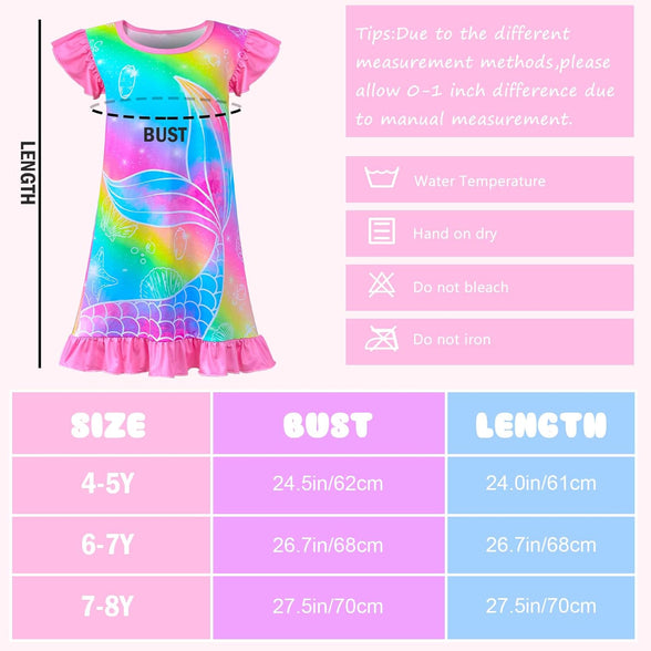 Fiodrimy Girls Nightgowns Unicorn Sleepwear Night Sleep Dress Pajamas Little Kids Toddler Soft Nightgown