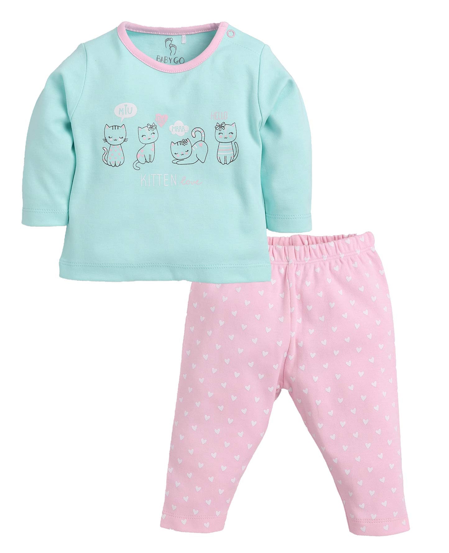 BABY GO Unisex Baby Cotton Solid Top And Pajama Set (0-6 Months)