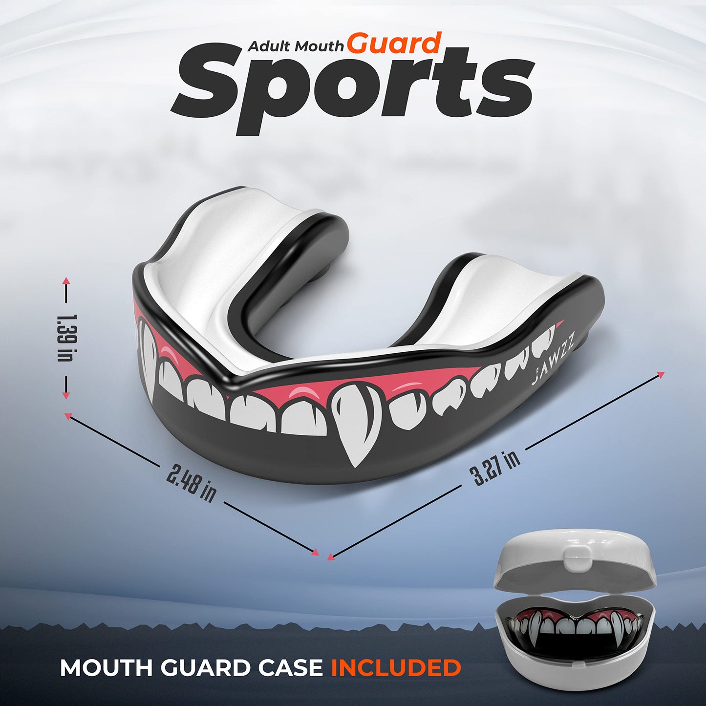 Adult Mouth Guard Sports – Boil and Bite Football Mouth Guard for Ages 12+ & Mouth Guard Case – Adult Mouthguard for Football, Boxing, Lacrosse, Hockey, Rugby & MMA by Jawzz Mouthguards | White