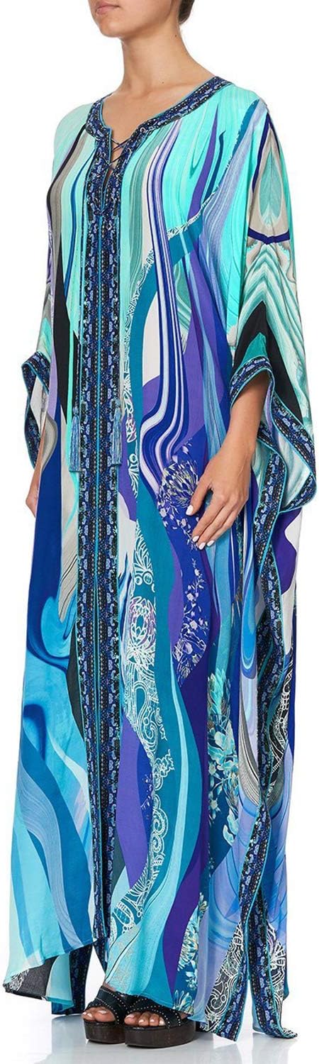 YouKD Summer Floral Loose Caftan Boho Beach Bikini Cover Up Dress Plus Size Robe for Women