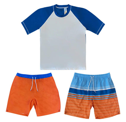 Boys' Stripes 3 Piece Boys Mix and Match 2 Swim Trunks and Rash Guard Swimsuit Bathing Suit Bathingsuit Set 2T