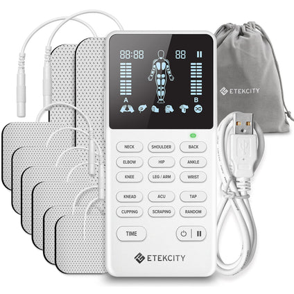 Etekcity TENS Unit Muscle Stimulator Machine with Replacement Pads for Pain Relief Multi-Modes, FSA HSA Approved Products, FDA Cleared 4 Channels Rechargeable Electric Pulse Massager