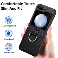 Mobile Phone Cases, ALLNEWELOOK Case For Samsung Galaxy Z Flip 5, Leather TPU with Ring Shockproof Silicone Protective Cover,Shockproof Slim Support Wireless Charging (Black)